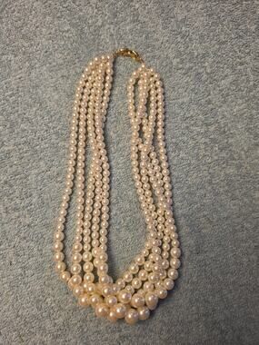 Vintage Multi Strand Faux Pearl Necklace Gold Tone Clasp Chunky Statement...